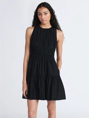 Free Assembly Women's Sleeveless Smocked Cotton Mini Dress with Back Tie XXL